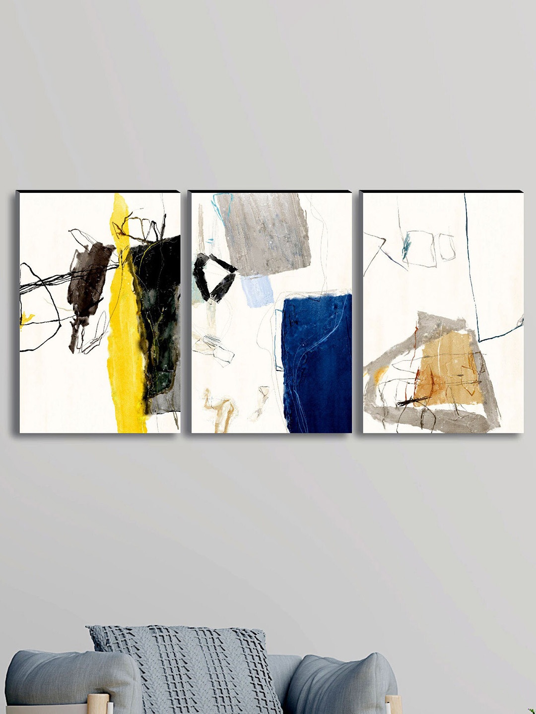 

SAF Set of 3 Modern Art Large Panel UV Textured Wall Painting, Off white