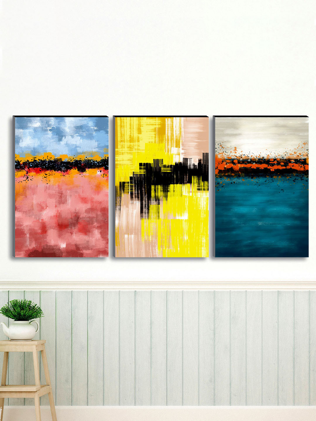 

SAF Set of 3 Modern Art Large Panel UV Textured Wall Art, Yellow