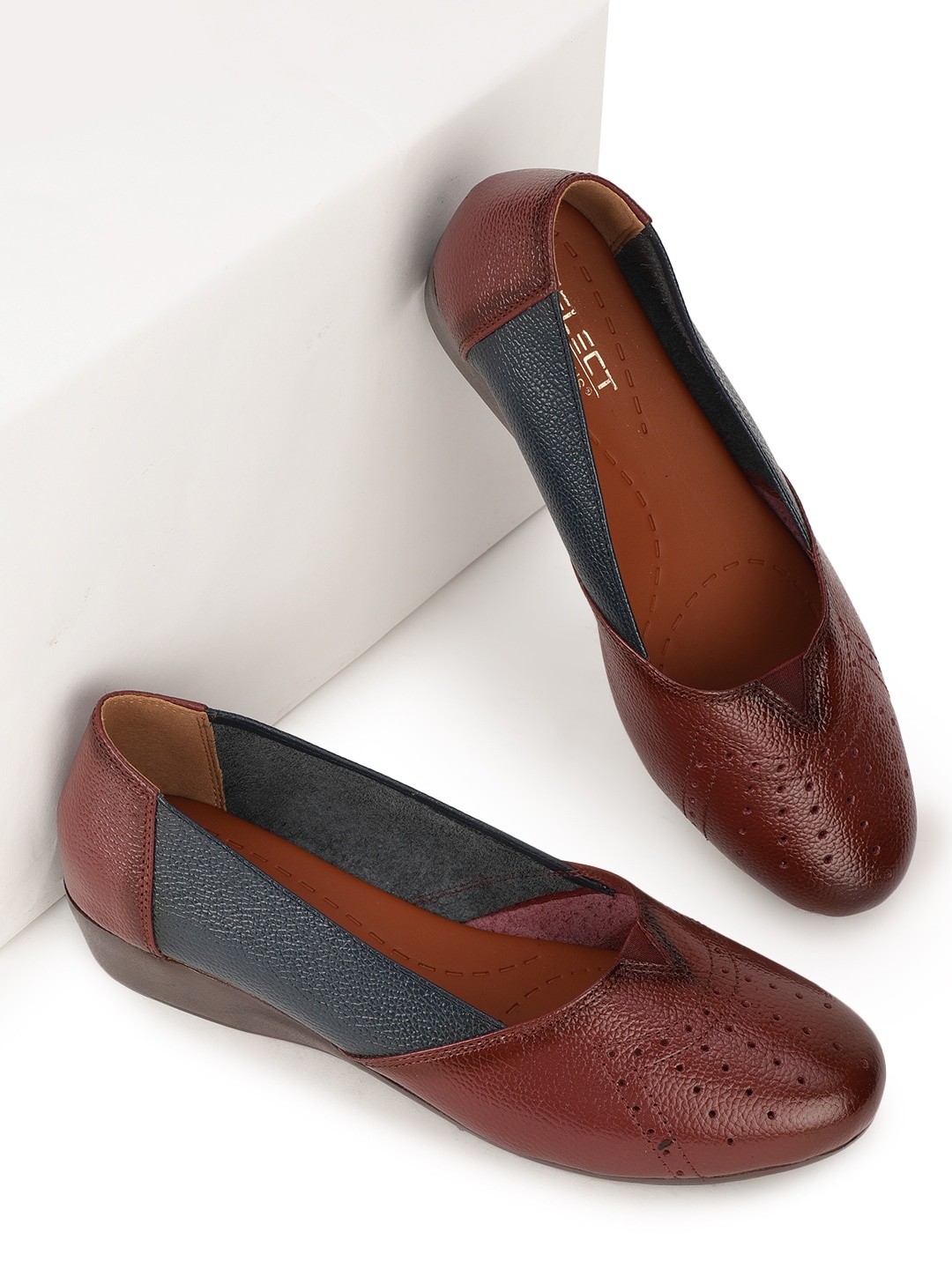 

FOOTONS Women Red Colourblocked Laser Cuts Ballerinas Flats