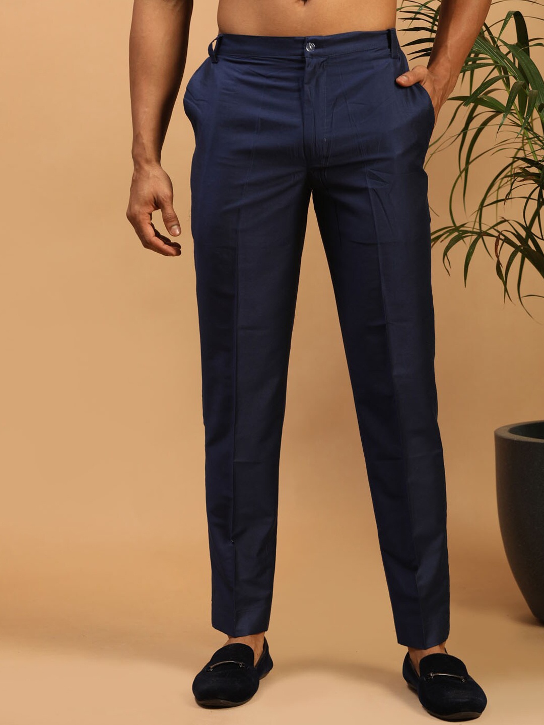 

VASTRAMAY Men Navy Blue Relaxed Fit Trousers