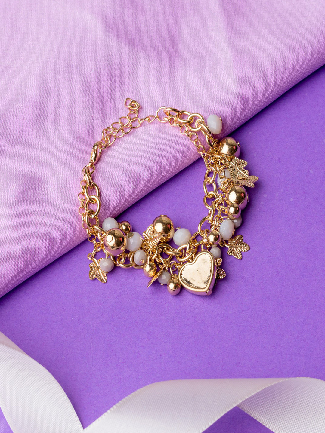 

Jewelz Women Gold-Toned & White Brass-Plated Link Bracelet