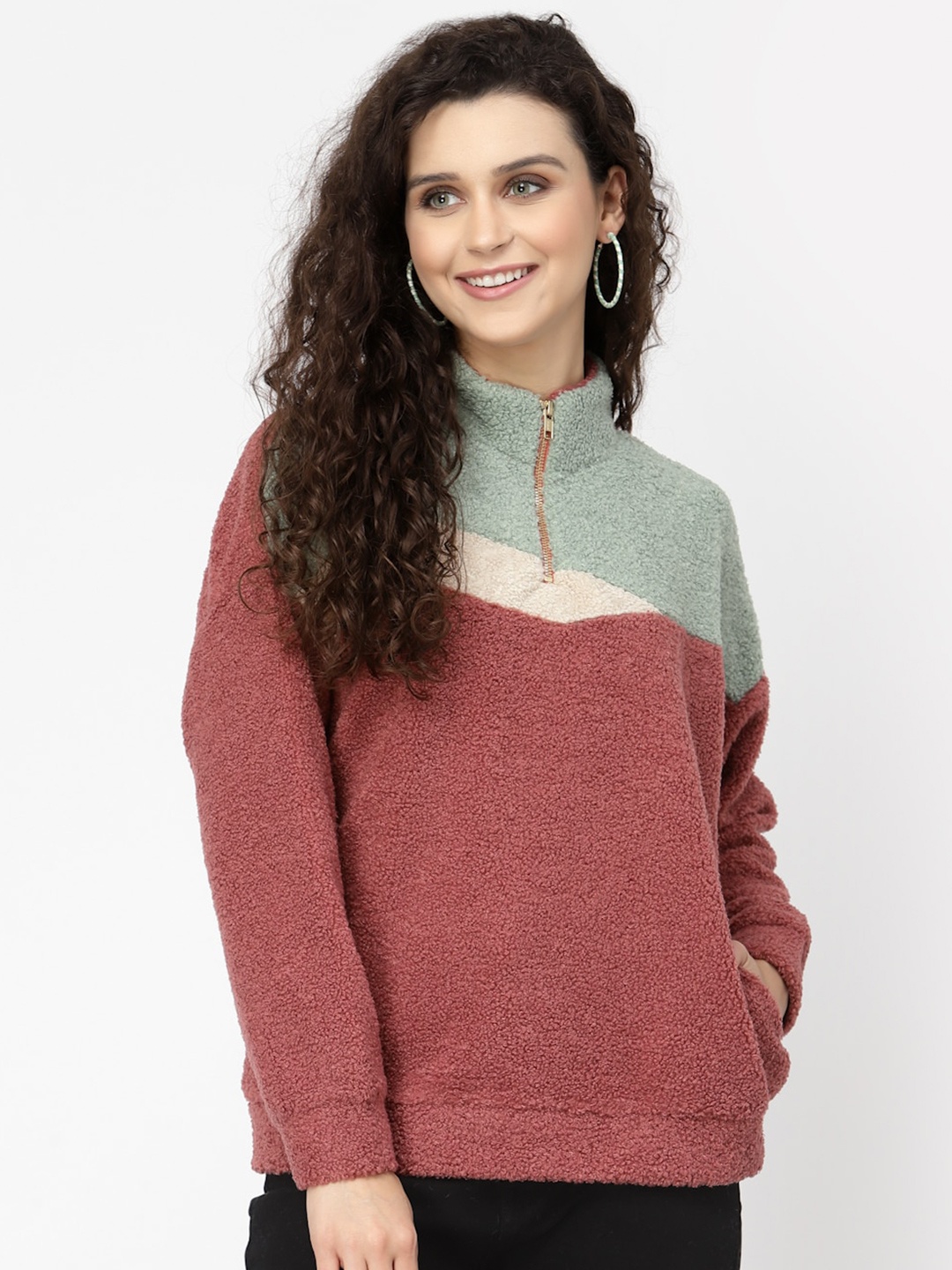 

Juelle Women Coral & Sea Green Striped Sweatshirt
