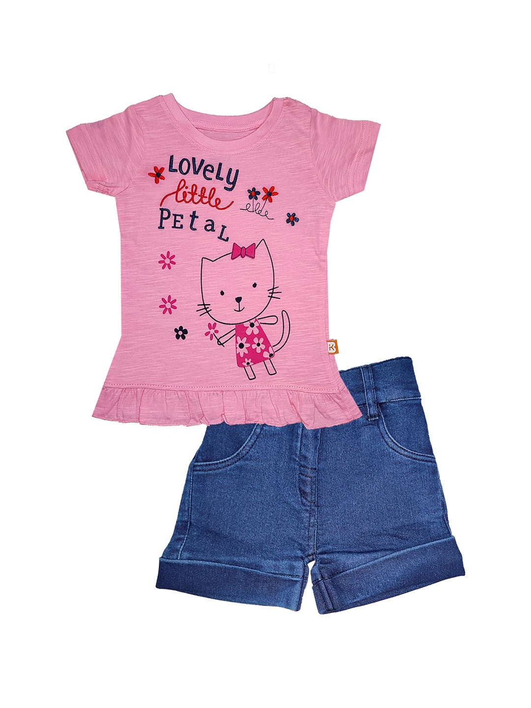 

Bodycare Kids Girls Pink & Blue Printed Top with Shorts