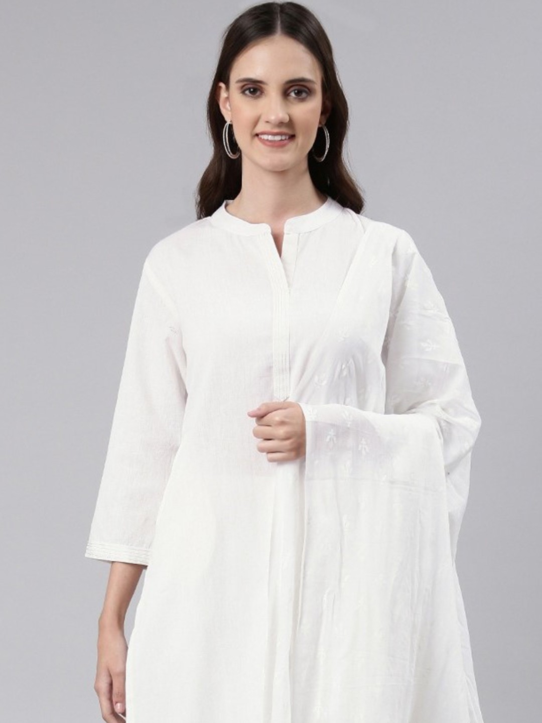

Readiprint Women Pure Cotton Kurta with Trousers & With Dupatta, White