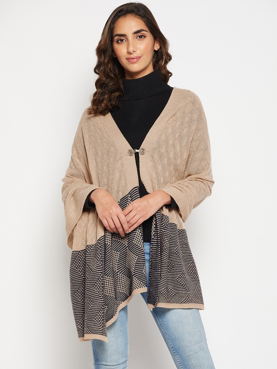 

Cantabil Women Beige Printed Wool Poncho