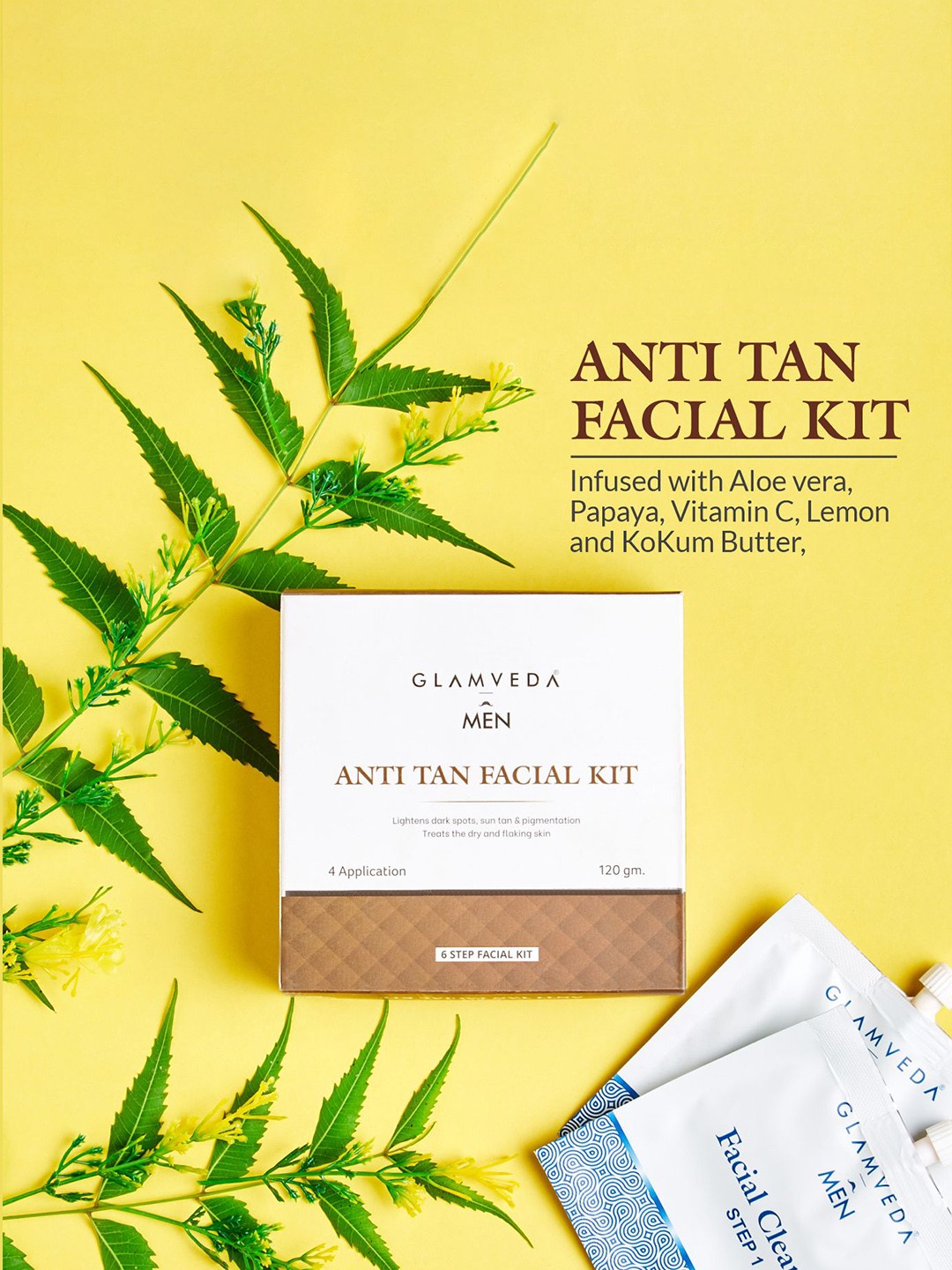 

GLAMVEDA Men Anti Tan Facial Kit 120gm, Brown