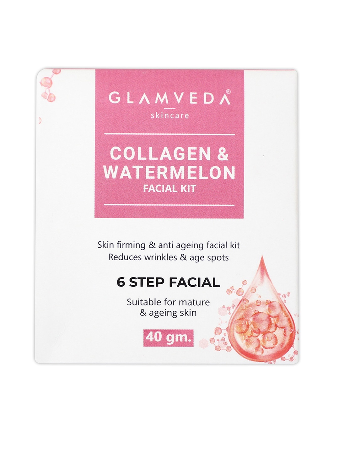 

GLAMVEDA Superfood Watermelon & Collagen 6 Step Facial 40gm, Pink