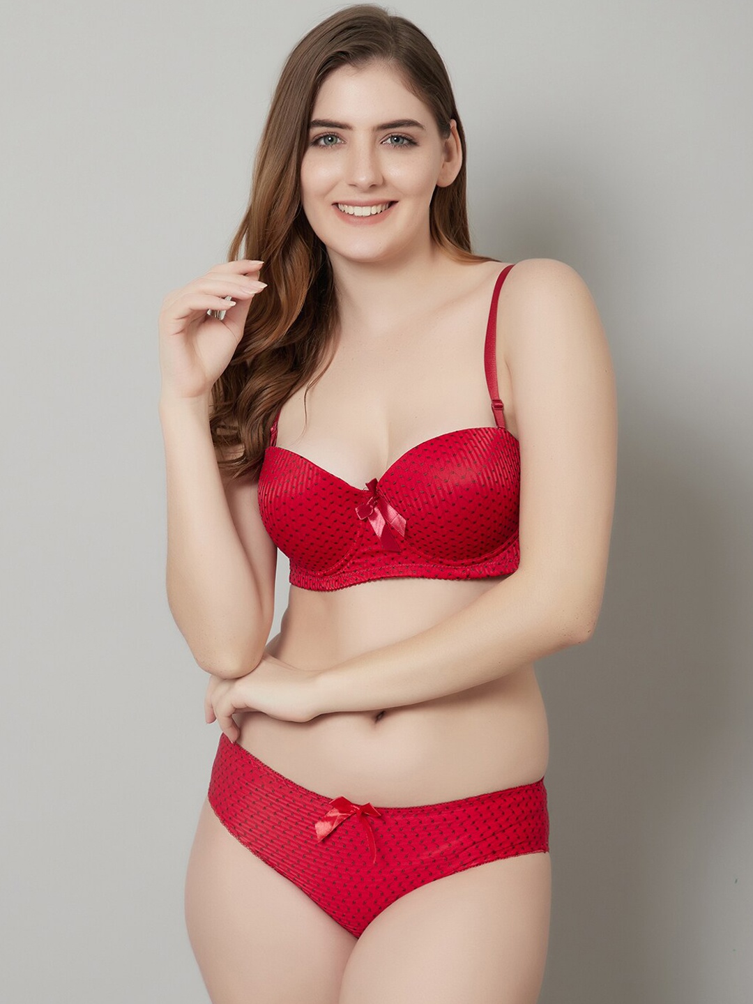 

PrettyCat Women Red Printed Lightly Padded Lingerie Set