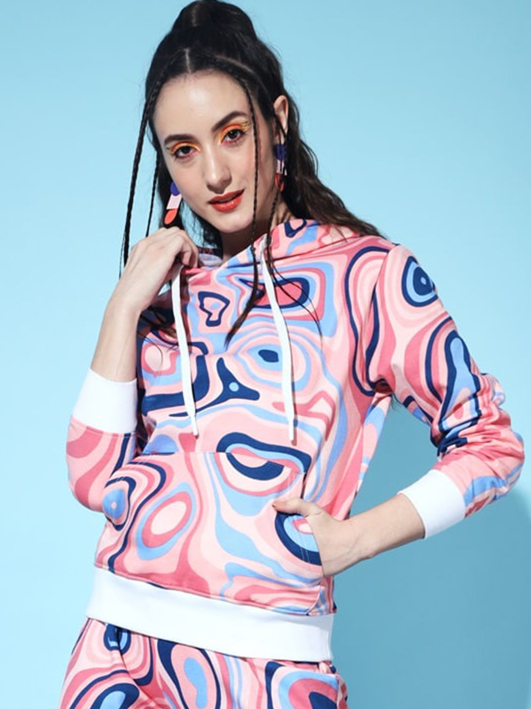 

The Dry State Women Pink Printed Hooded Fleece Sweatshirt
