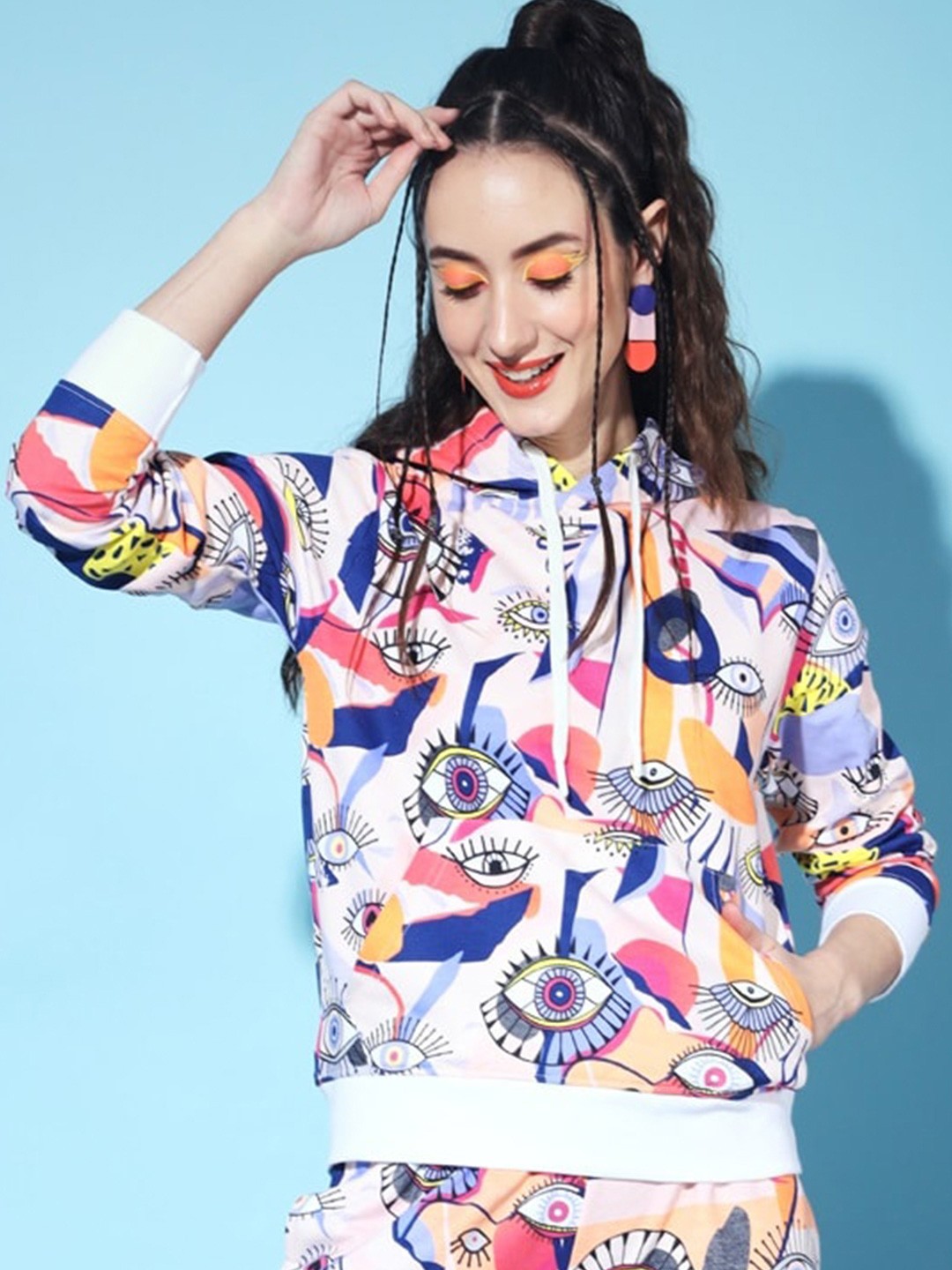 

The Dry State Women White Printed Hooded Fleece Sweatshirt