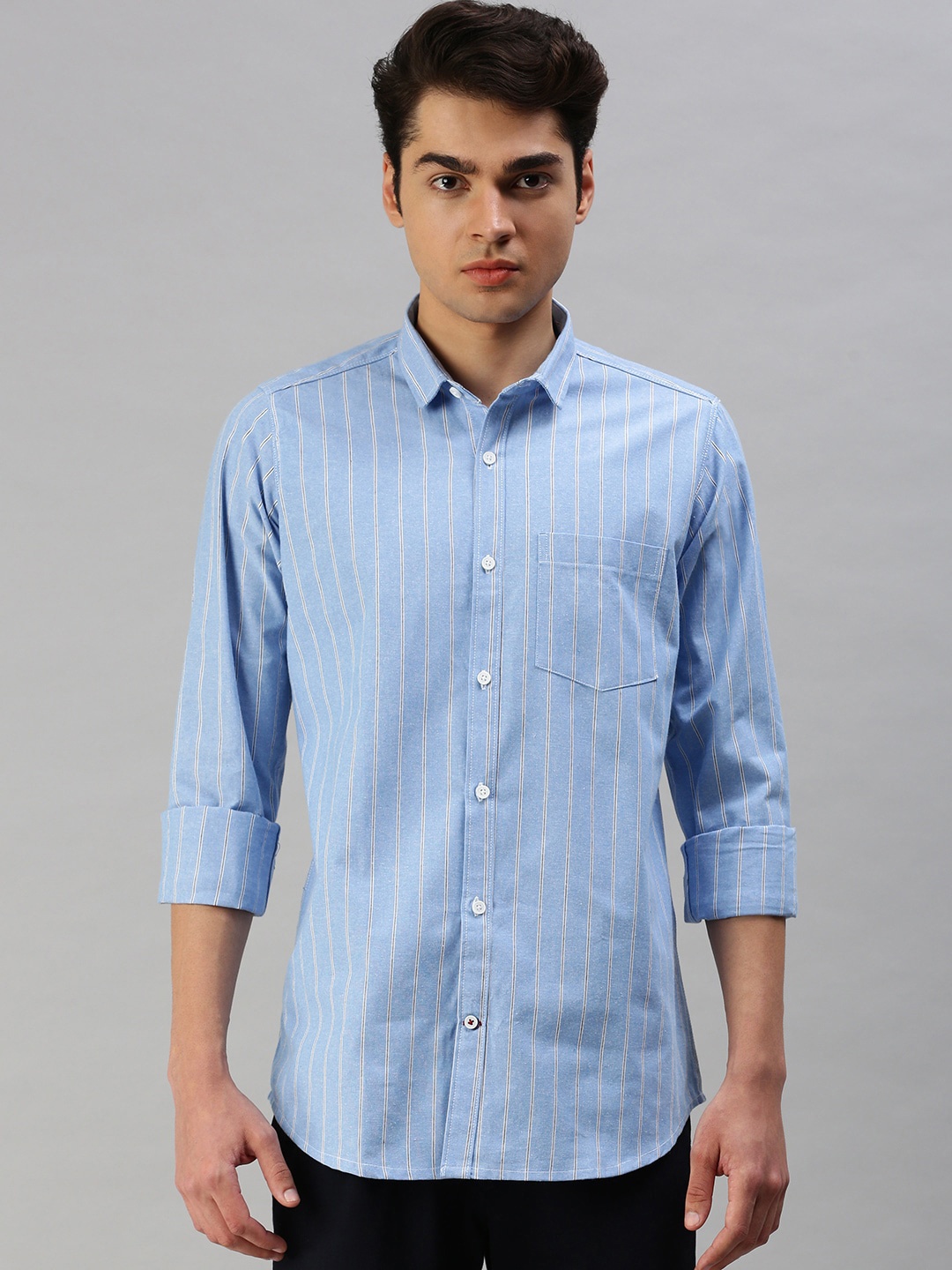 

Cross Court Men Blue & White Checked Cotton Casual Shirt