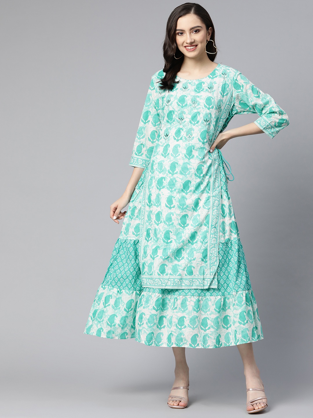 

Readiprint Fashions Green Ethnic Motifs Maxi Dress