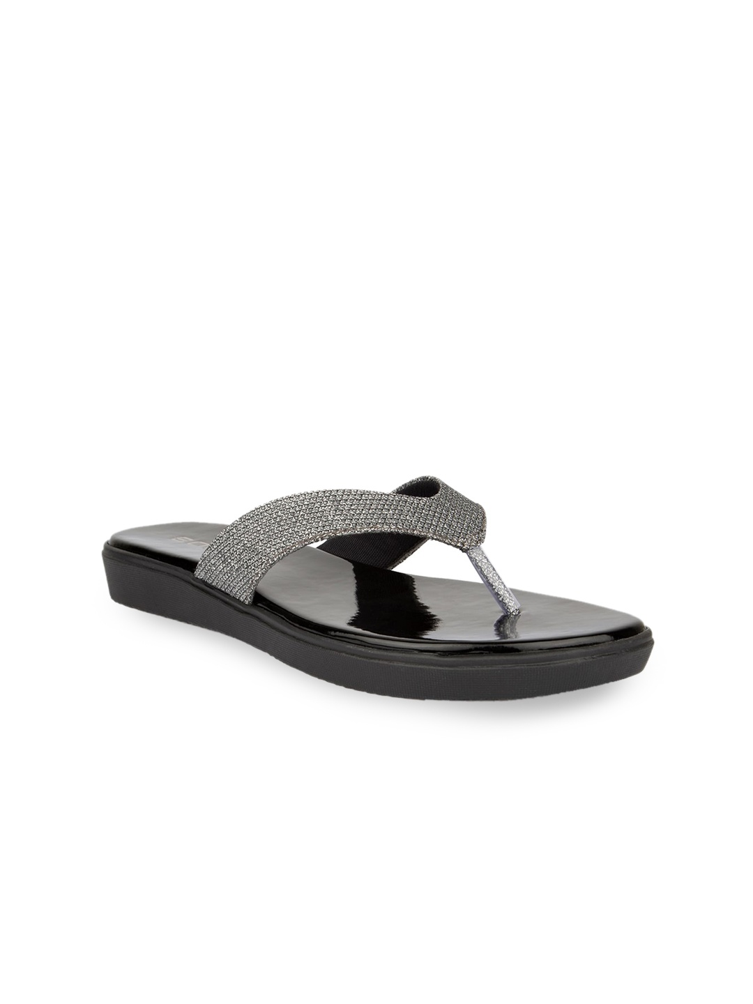 

SOLES Women Gunmetal-Toned Embellished Ethnic Open Toe Flats, Metallic