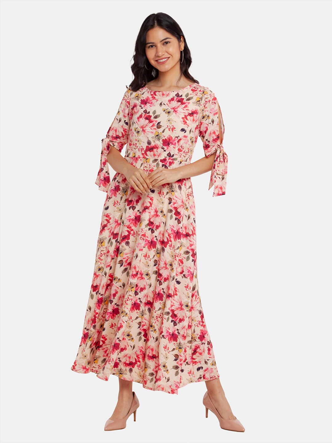 

Zink London Off White & Pink Floral Maxi Dress