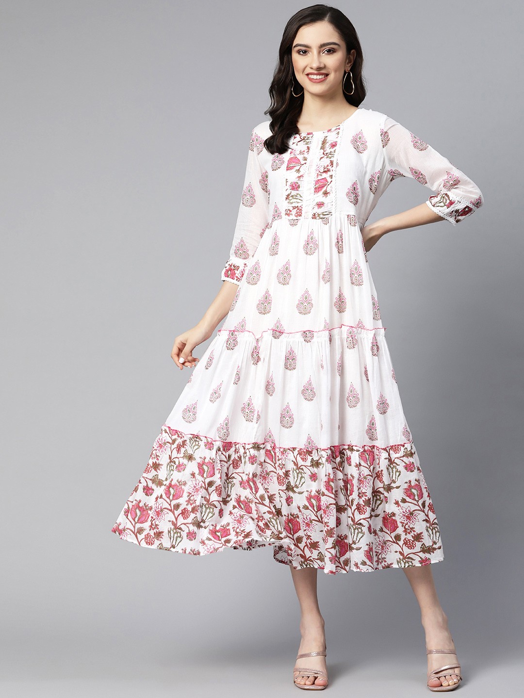 

Readiprint Fashions White Ethnic Motifs Maxi Dress