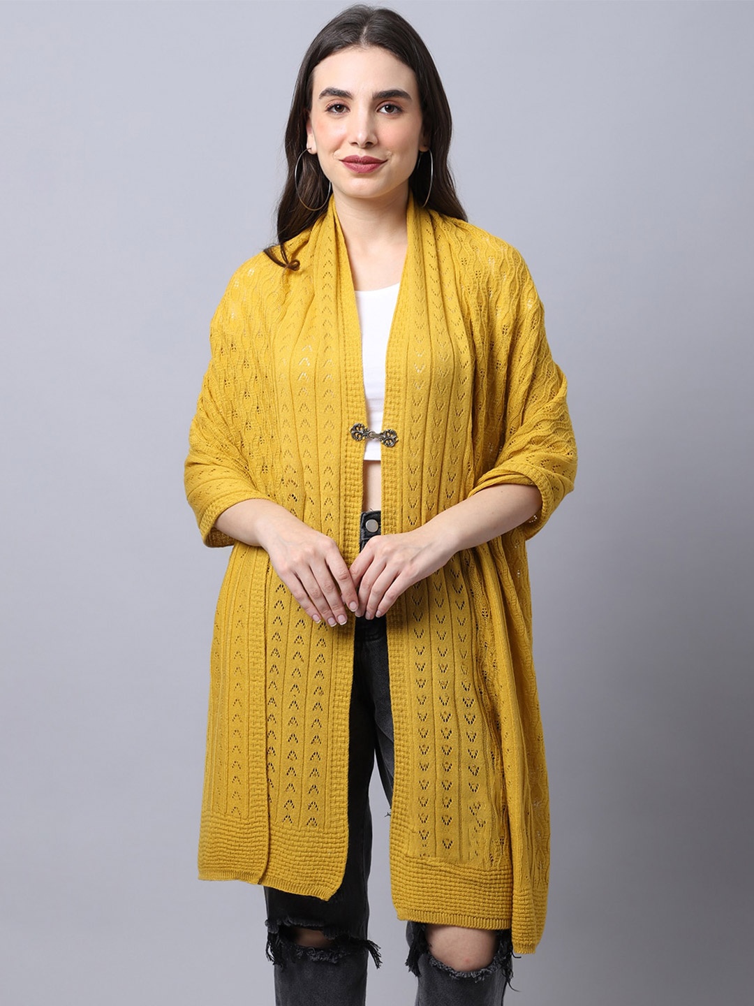 

Cantabil Women Mustard Woven Design Wool Stole