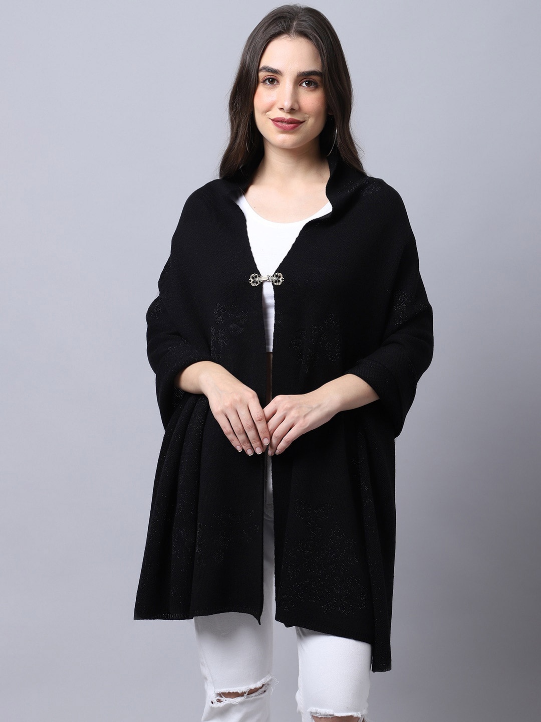 

Cantabil Women Black Woven Design Wool Stole