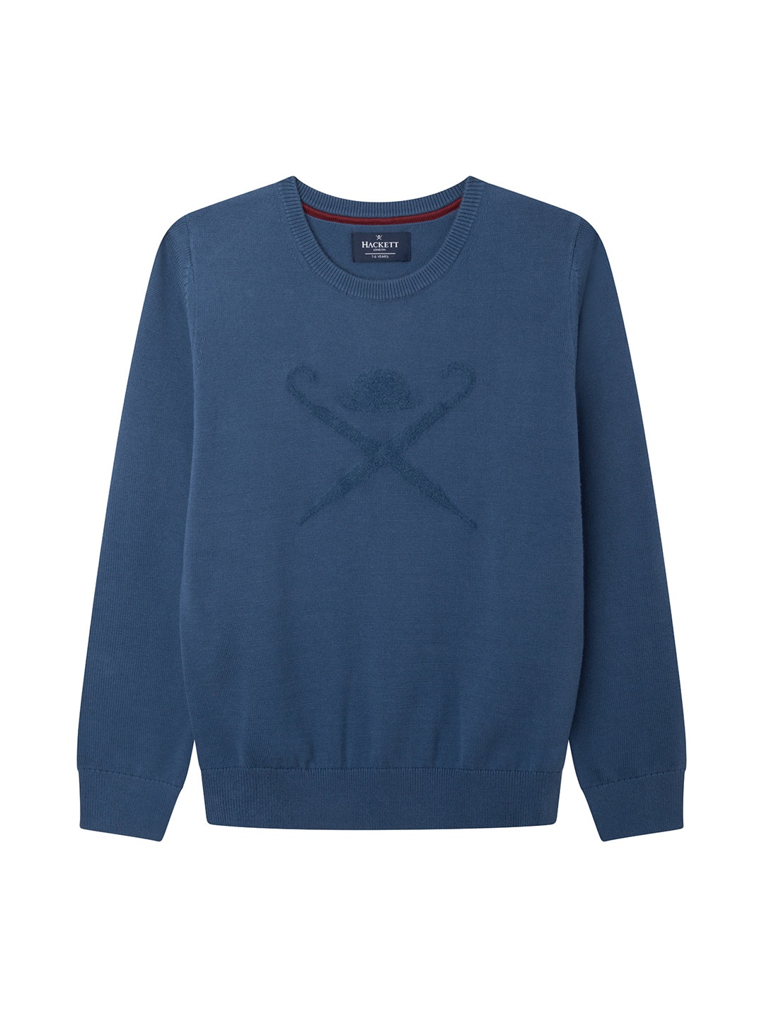 

HACKETT LONDON Boys Teal Brand Logo Self Design Pullover Cotton Sweater