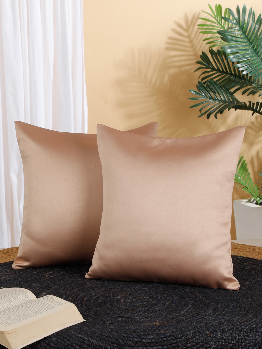 

ROSARA HOME Peach-Coloured Set of 2 Square Cushion Covers