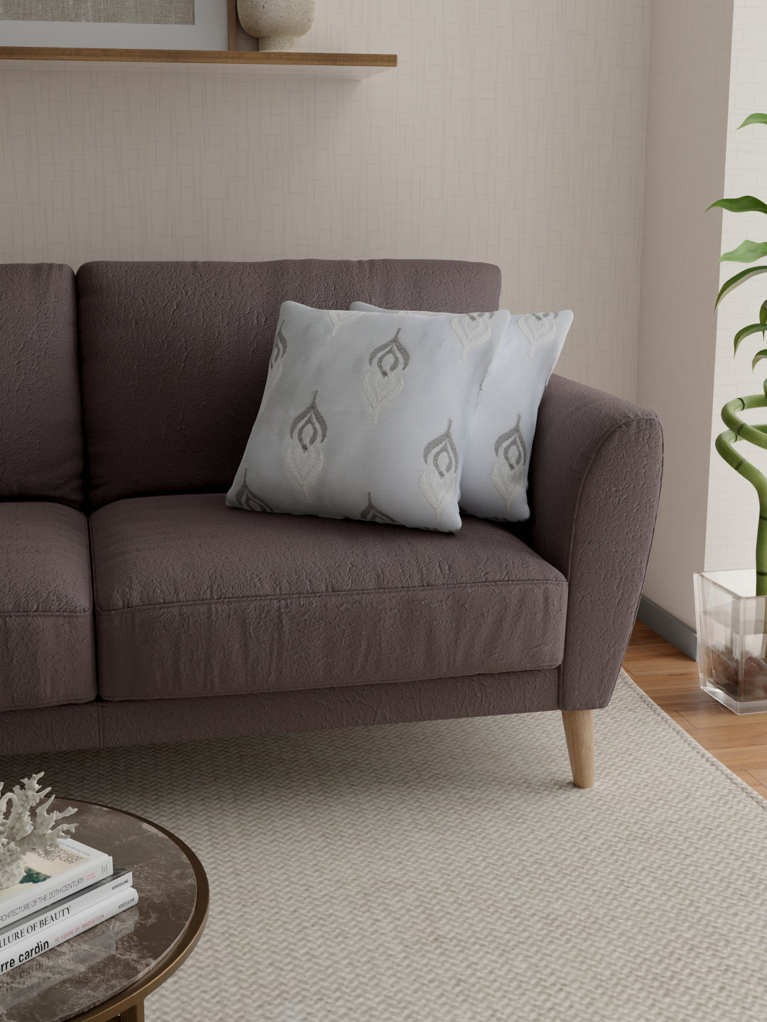 

ROSARA HOME Grey & Off White Set of 2 Embroidered Square Cushion Covers