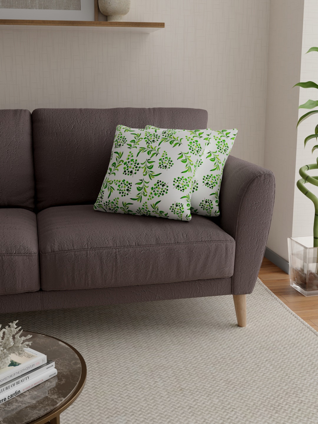 

ROSARA HOME White & Green Set of 2 Floral Square Cushion Covers