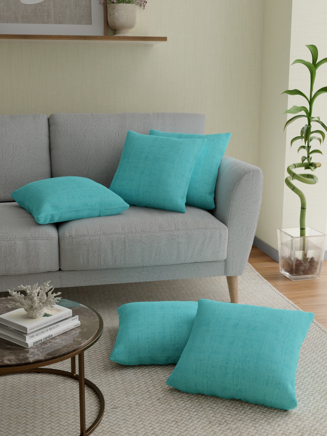 

ROSARA HOME Turquoise Blue Set of 5 Square Cushion Covers