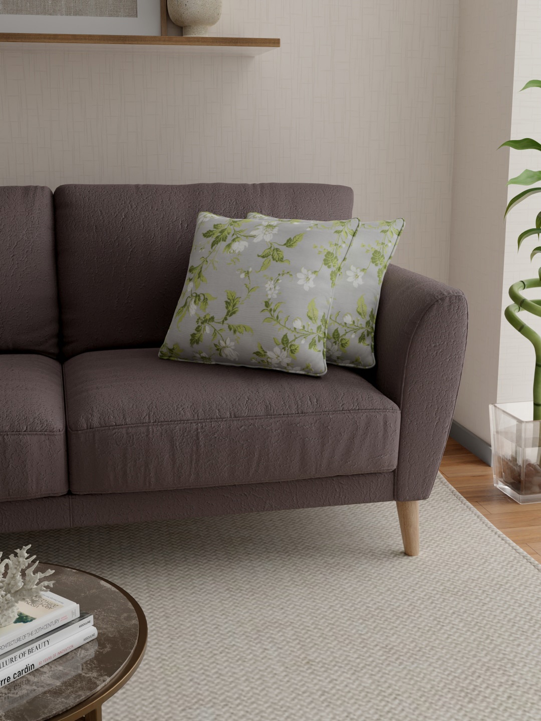 

ROSARA HOME Grey & White Set of 2 Floral Square Cushion Covers