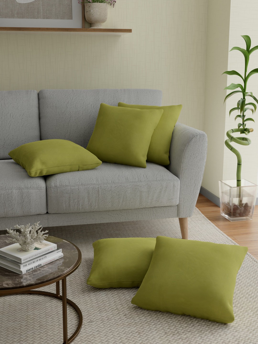 

ROSARA HOME Olive Green Set of 5 Square Cushion Covers