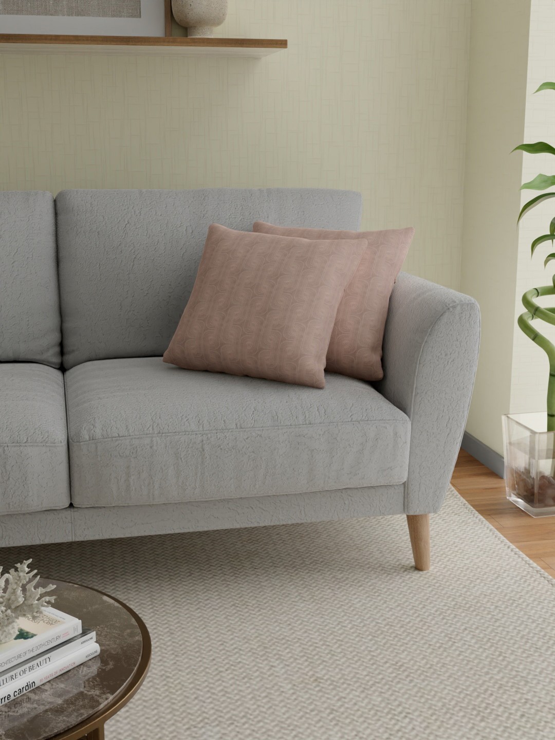 

ROSARA HOME Nude-Coloured Set of 2 Jacquard Square Cushion Covers