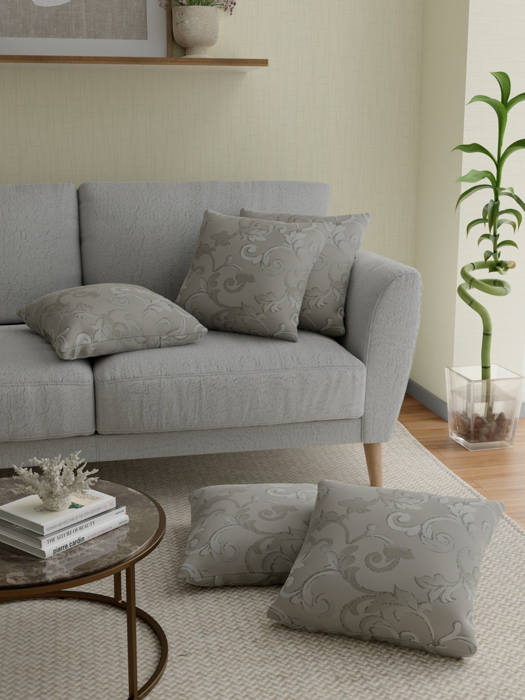

ROSARA HOME Grey Set of 5 Floral Square Cushion Covers