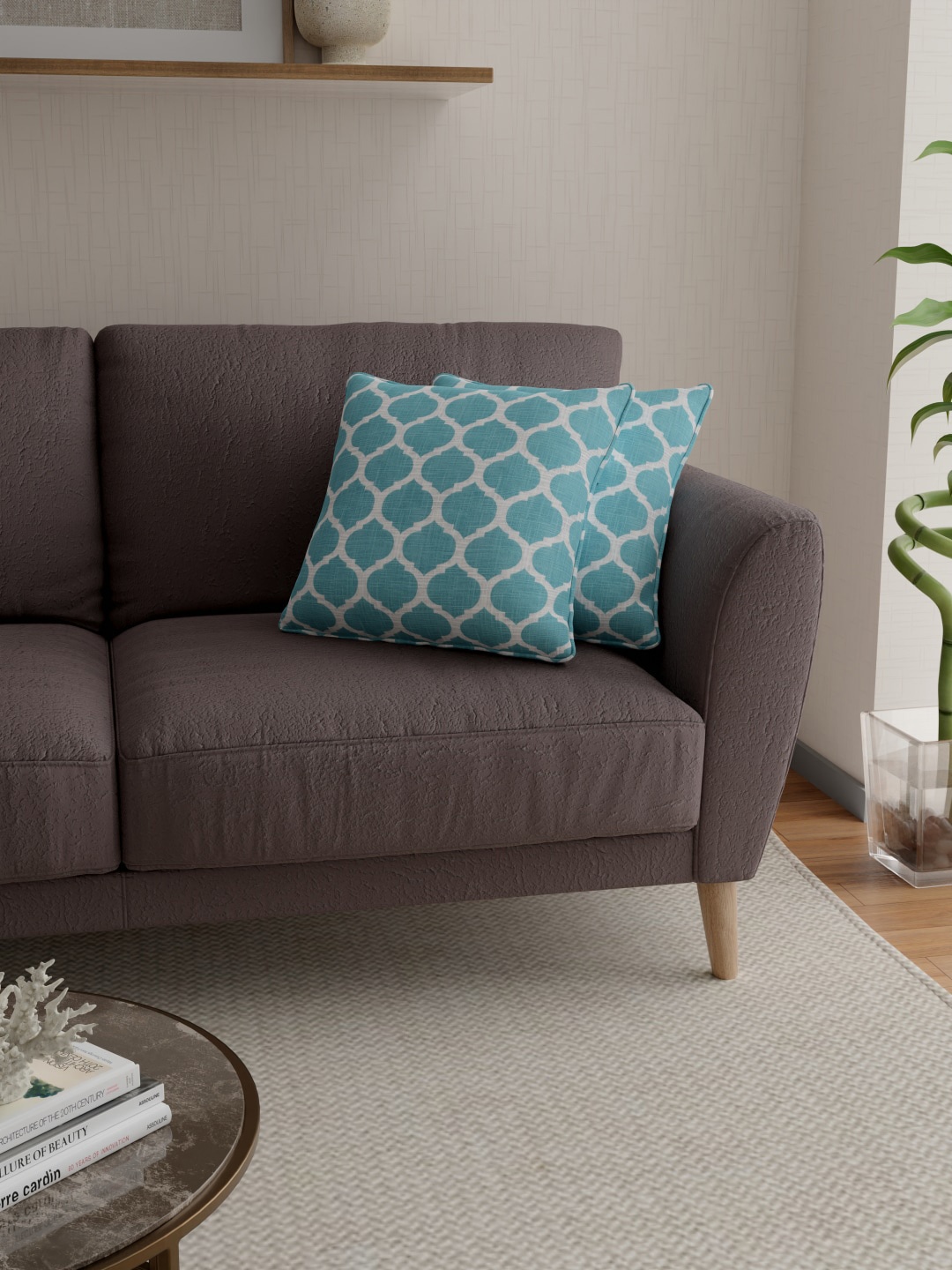

ROSARA HOME Blue & White Set of 2 Geometric Square Cushion Covers
