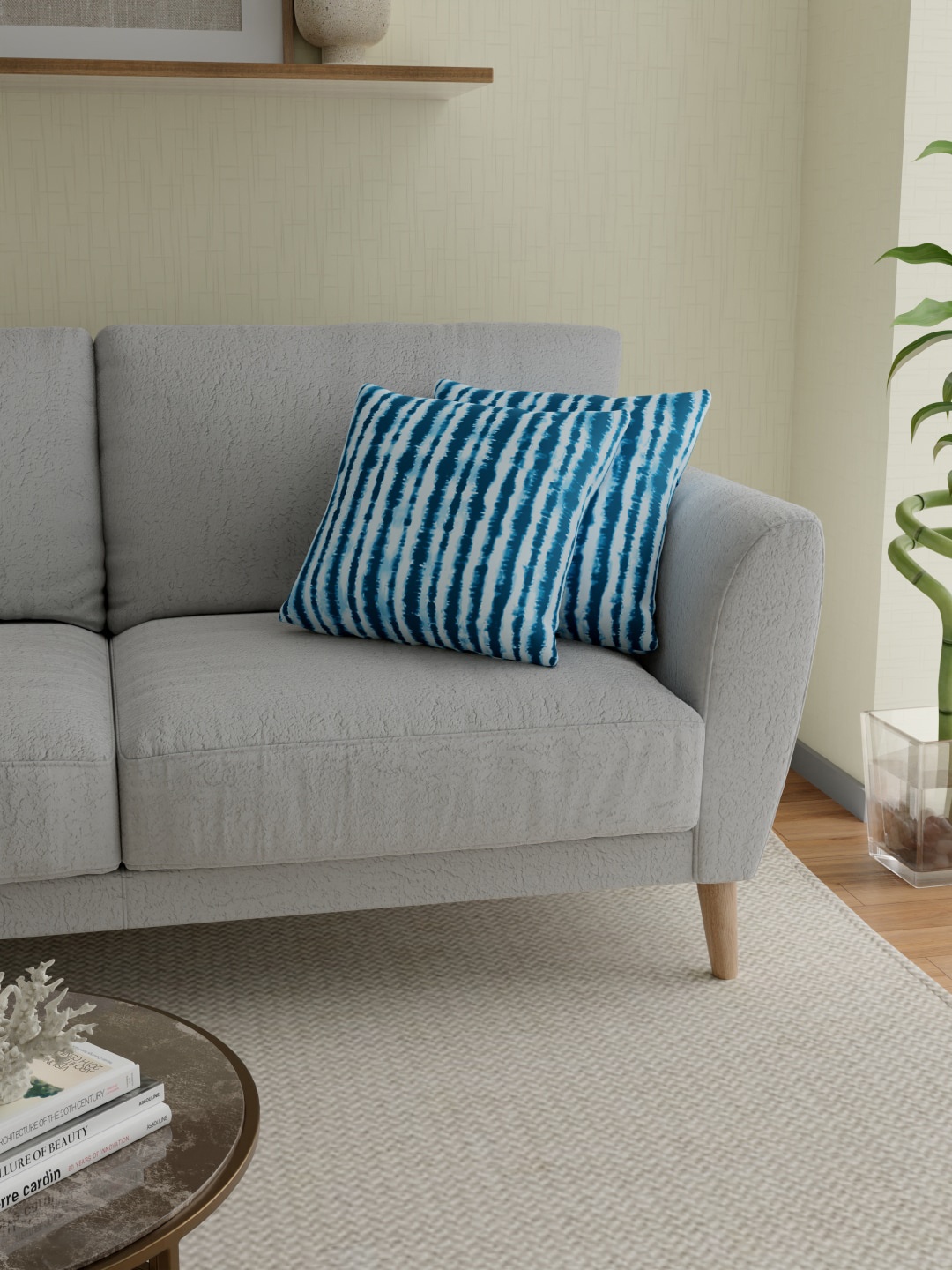 

ROSARA HOME Blue & White Set of 2 Printed Square Cushion Covers