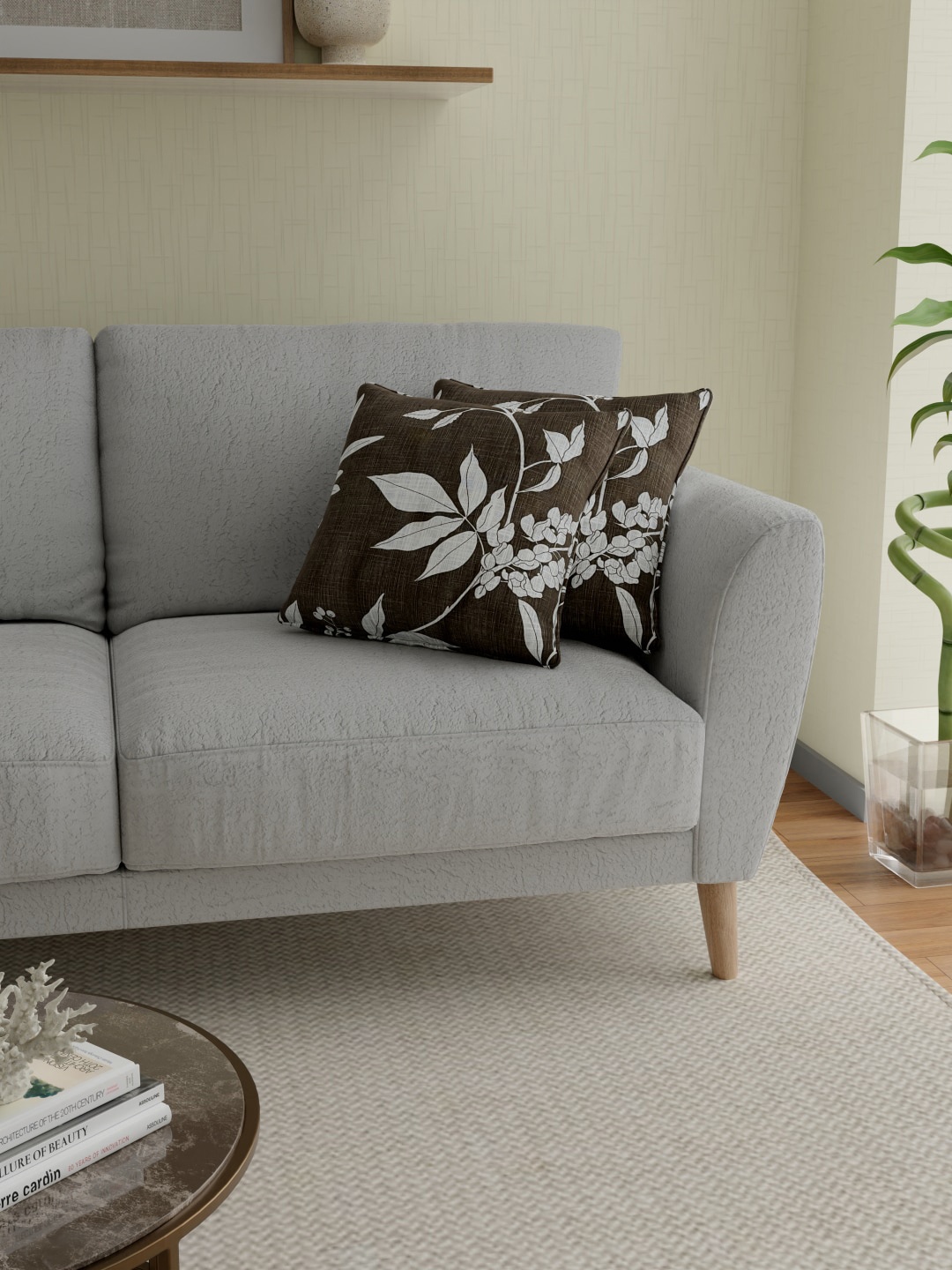 

ROSARA HOME Brown & White Set of 2 Floral Square Cushion Covers