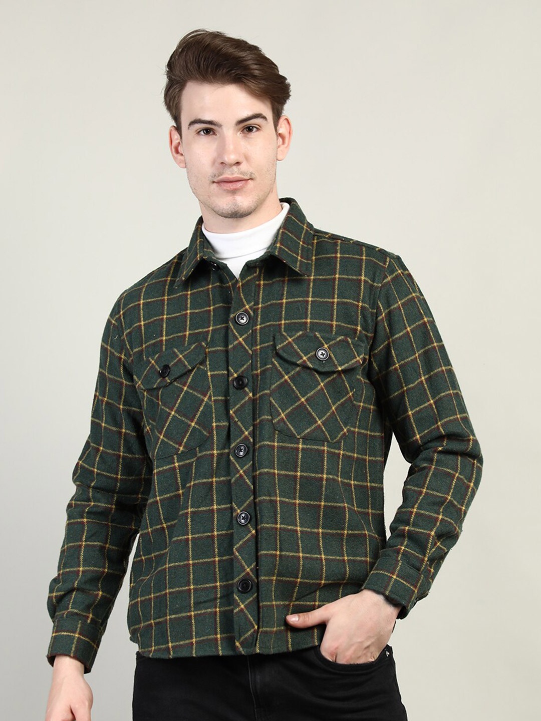 

Dlanxa Men Tartan Checked Casual Shirt, Green