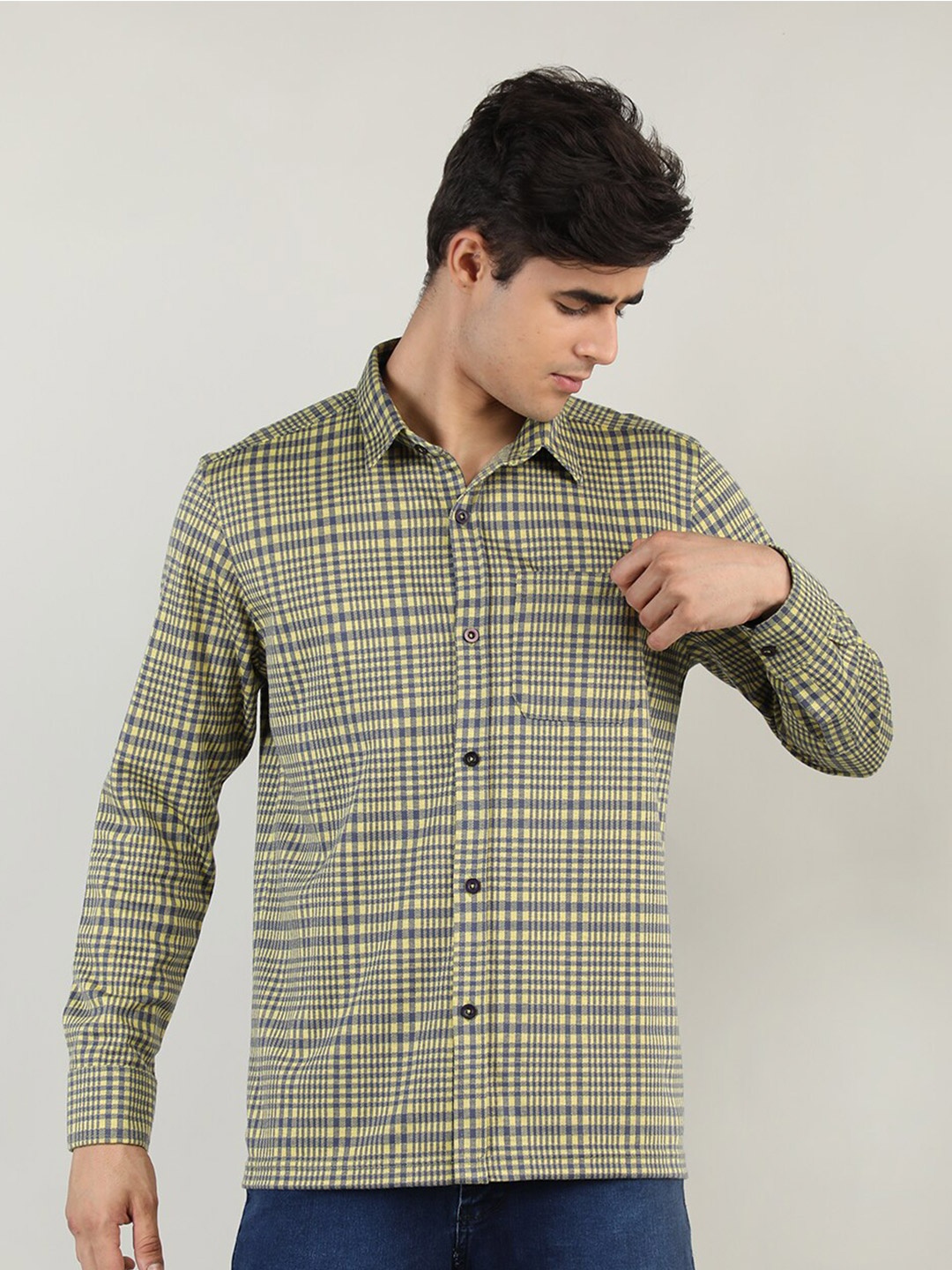 

Dlanxa Men Checked Casual Shirt, Yellow