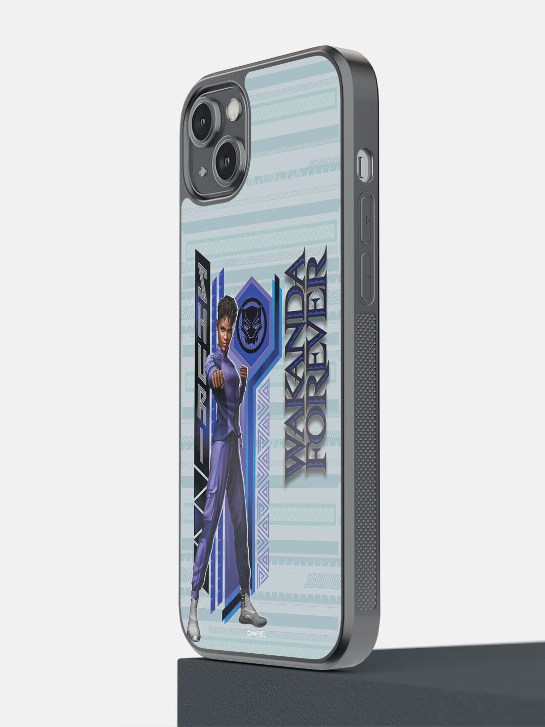 

macmerise Grey & Purple-Colored Wakanda Forever Shuri Pose Printed iPhone 14 Plus Bumper Case
