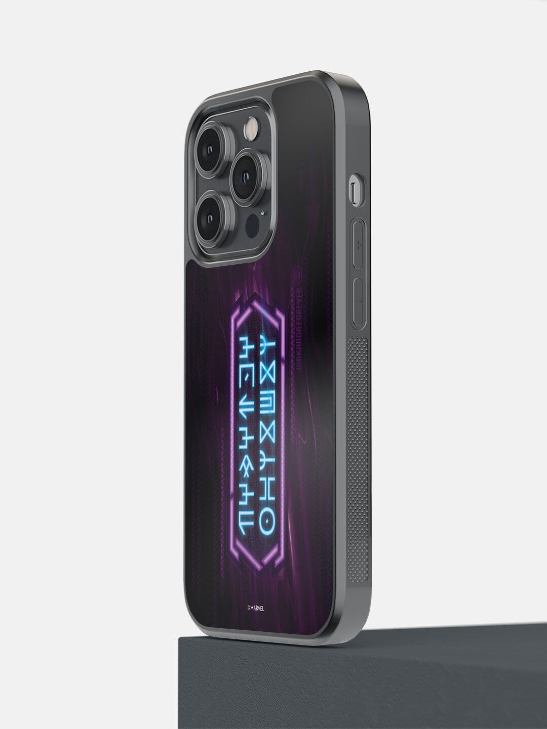 

macmerise Blue & Purple-Colored Wakanda Forever Script Printed iPhone 14 Pro Bumper Case