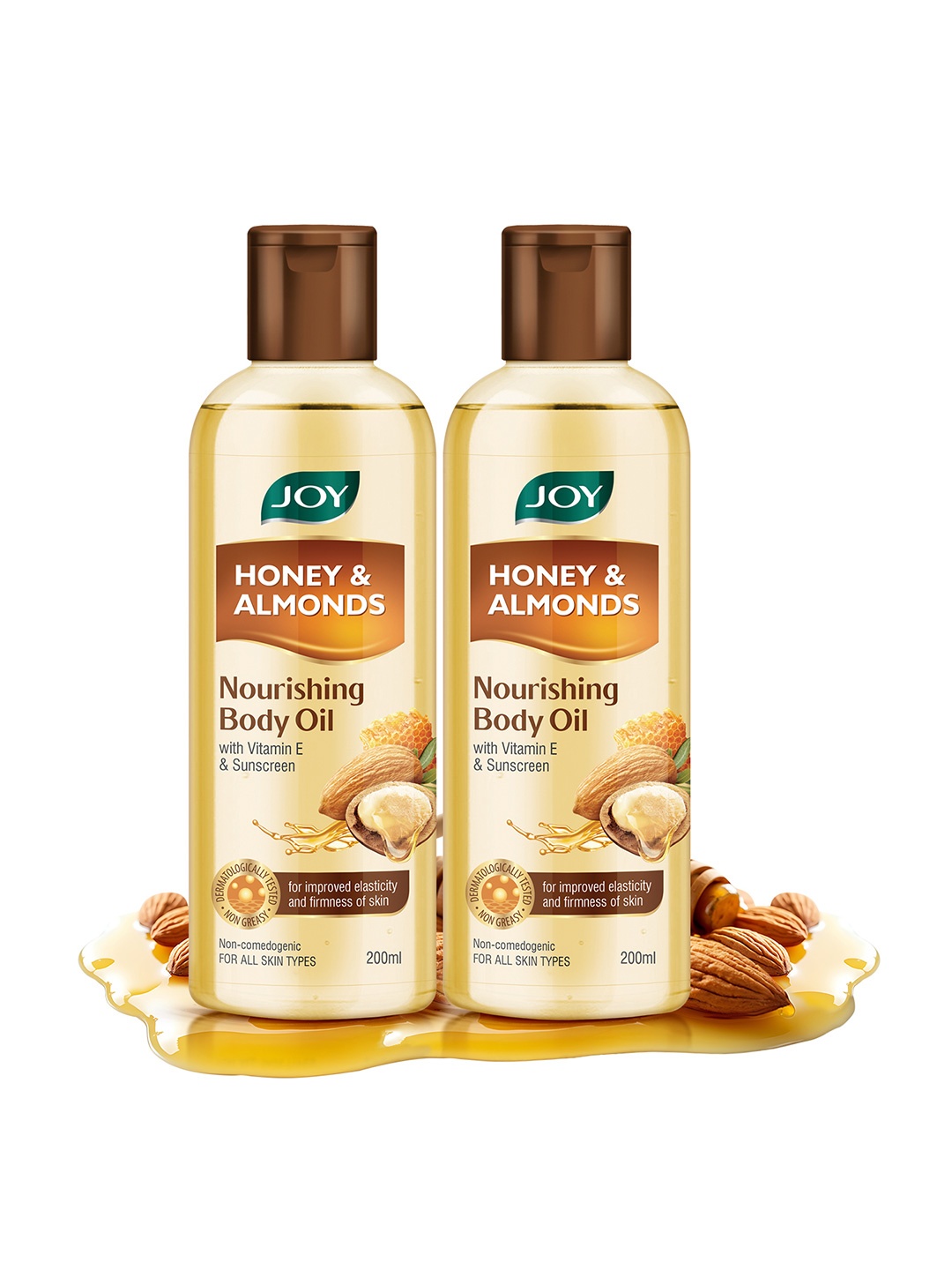 

JOY Set of 2 Honey & Almonds Nourishing Body Oil - 200 ml Each, Beige