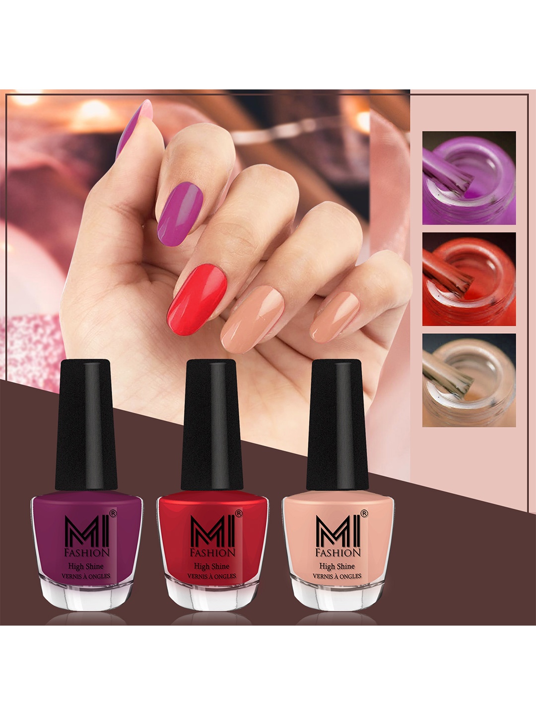 

MI FASHION Vernis A Ongles Set Of 3 Bang On High Shine Long Stay Nail Polishes 12 ml each, Nude