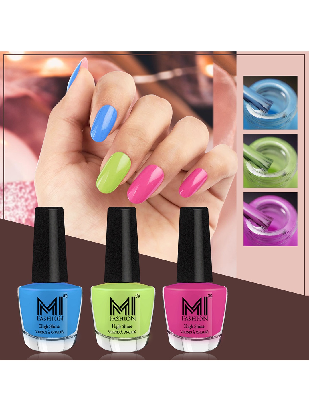 

MI FASHION Vernis A Ongles Set Of 3 Bang On High Shine Long Stay Nail Polishes 12ml each, Blue