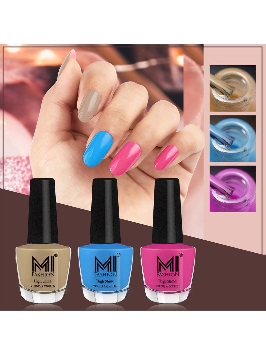 

MI FASHION Vernis A Ongles Set Of 3 Bang On High Shine Long Stay Nail Polishes 12ml each, Nude