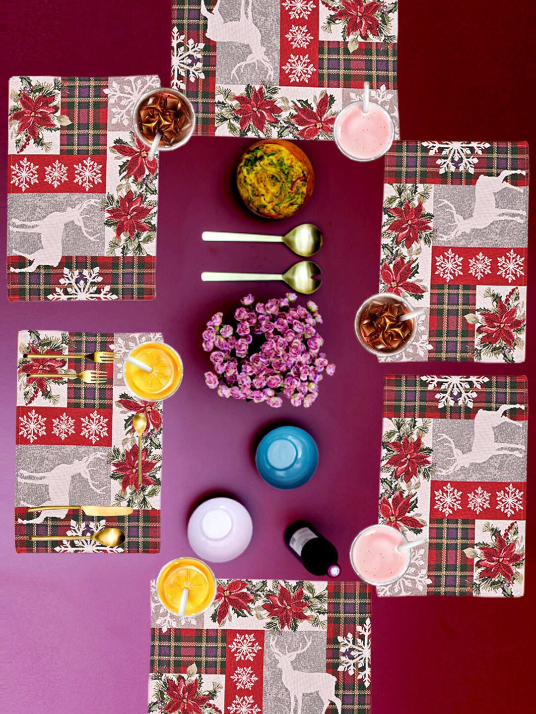 

AVI Living Set Of 6 Red & White Christmas Spirit Table Mat