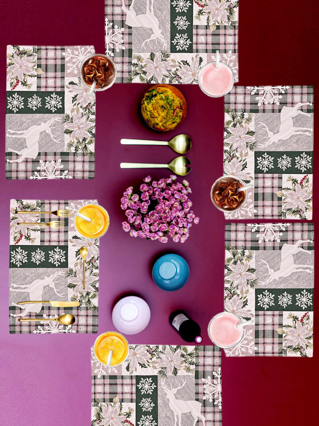 

AVI Living Set of 6 Grey & Pink Christmas Spirit Table Mats