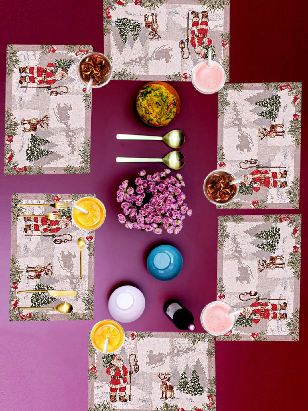 

AVI Living Set Of 4 Christmas Wishlist Jaquard Woven Table Mat, Red
