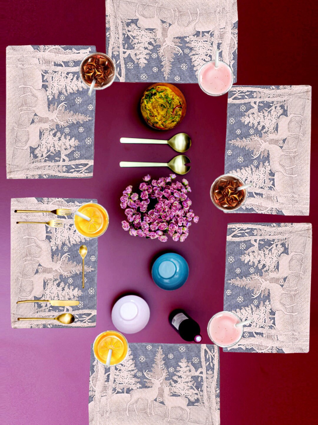 

AVI Living Set Of 6 Blue & White Textured Rectangular Table Placemats
