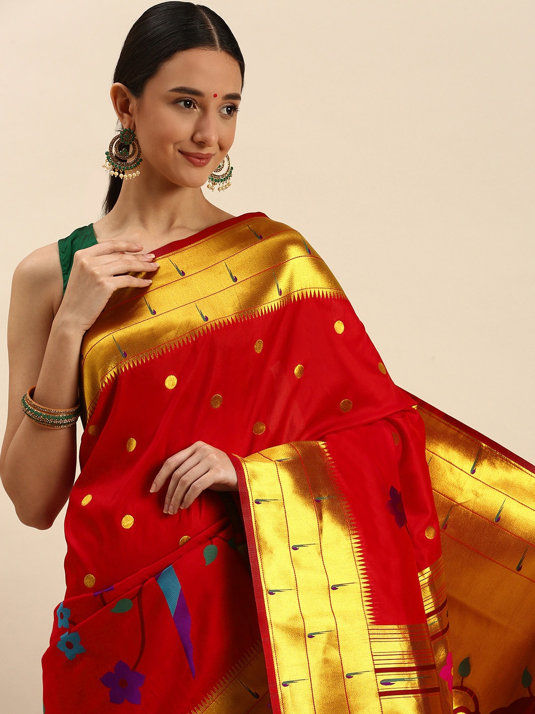 

Royal Rajgharana Saree Floral Zari Silk Blend Paithani Saree, Red