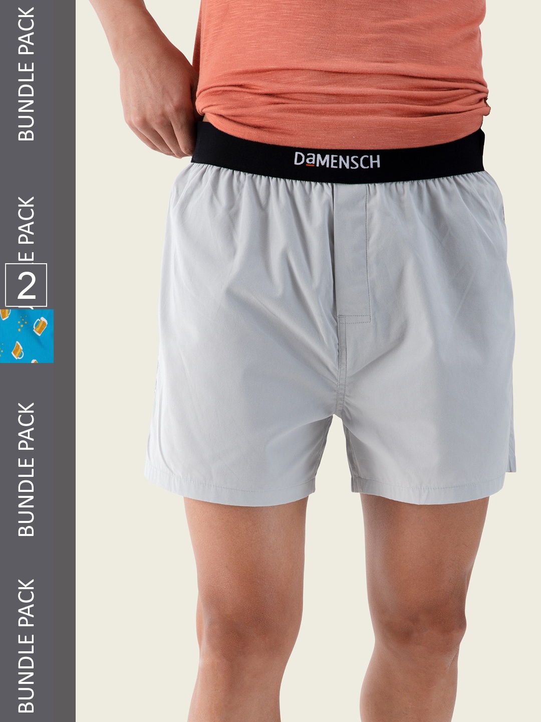 

DAMENSCH Men Pack of 2 Assorted Ultra-Light Cotton Regular Fit Inner Boxer, Grey
