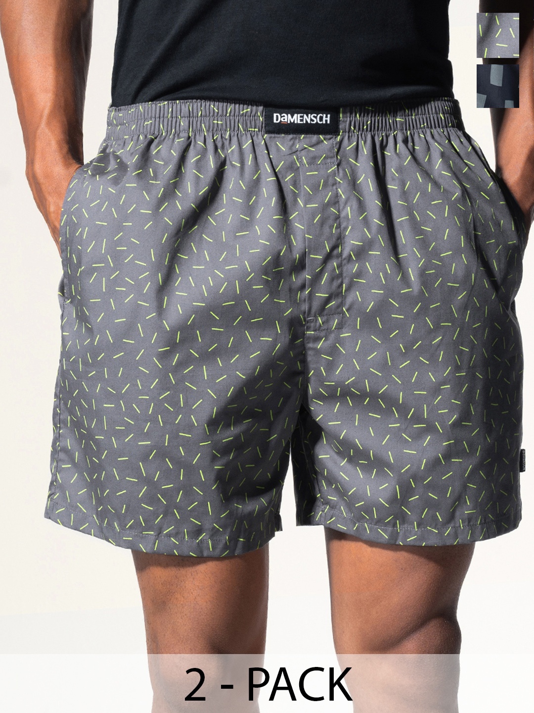 

DAMENSCH Men Pack of 2 Printed Ultra-Light Cotton Regular Fit Boxer Shorts, Blue