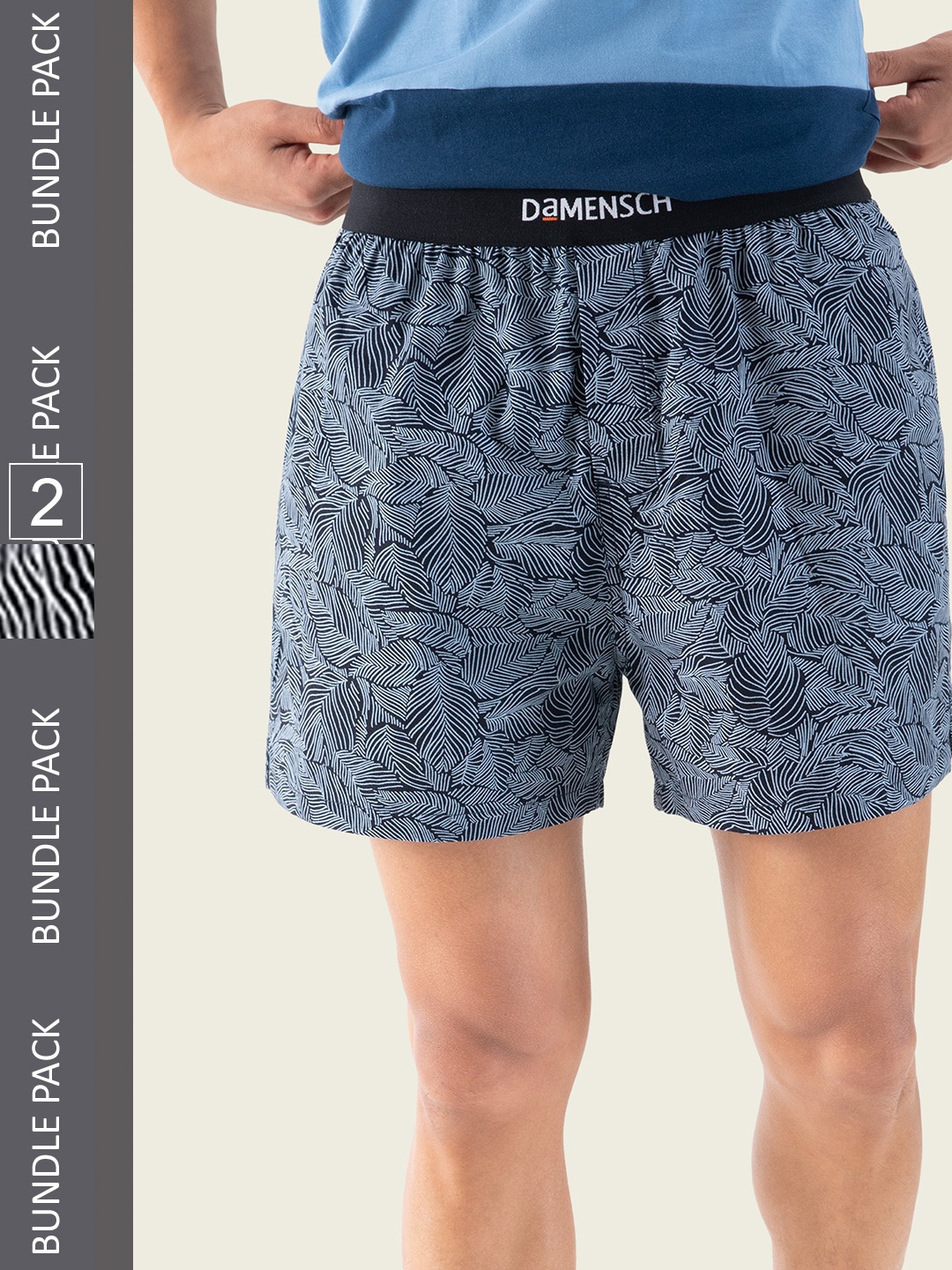 

DaMENSCH Men Pack of 2 Printed Ultra-Light Cotton Inner Boxers DAM-PRIN-SBX-CE-CNU-THL, Blue