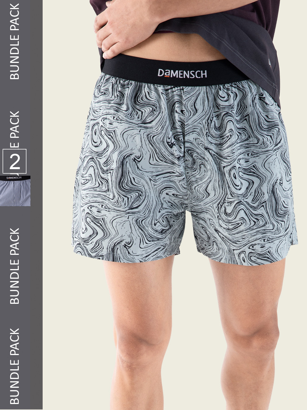 

DAMENSCH Breeeze Men Grey & Navy Blue Pack Of 2 Printed Pure Cotton Boxers